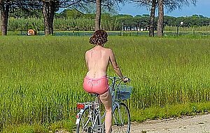 Natural Redhead Takes A Bike Ride In The Ass, Fetish, Latex, Outdoor, Panties